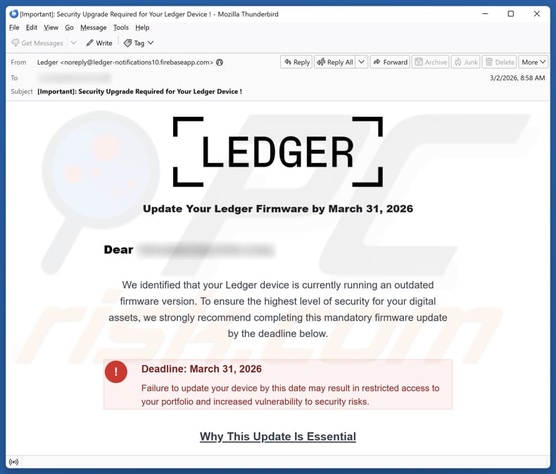 Update Your Ledger Firmware campaña de correo basura