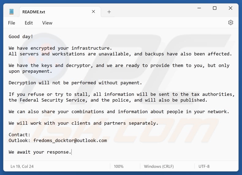 Uragan ransomware archivo de texto (README.txt)
