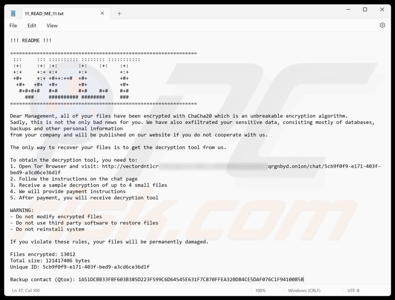 Vect ransomware archivo de texto (!!!_READ_ME_!!!.txt)