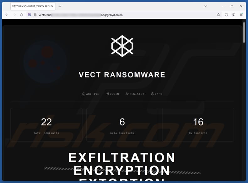 Vect ransomware TOR sitio web