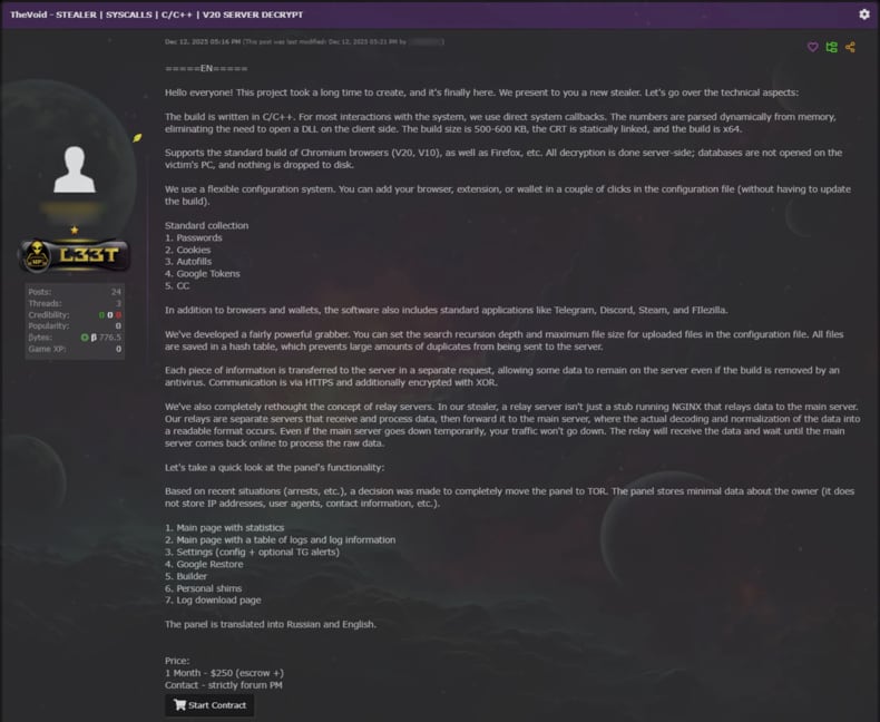 VoidStealer malware foro de hackers