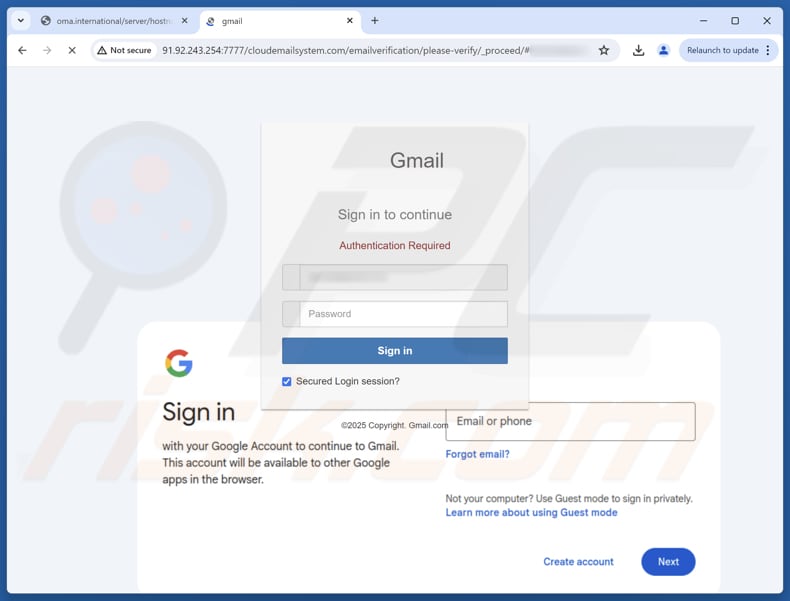 Your Account Will Be Disabled Correo electrónico fraudulento: sitio web falso