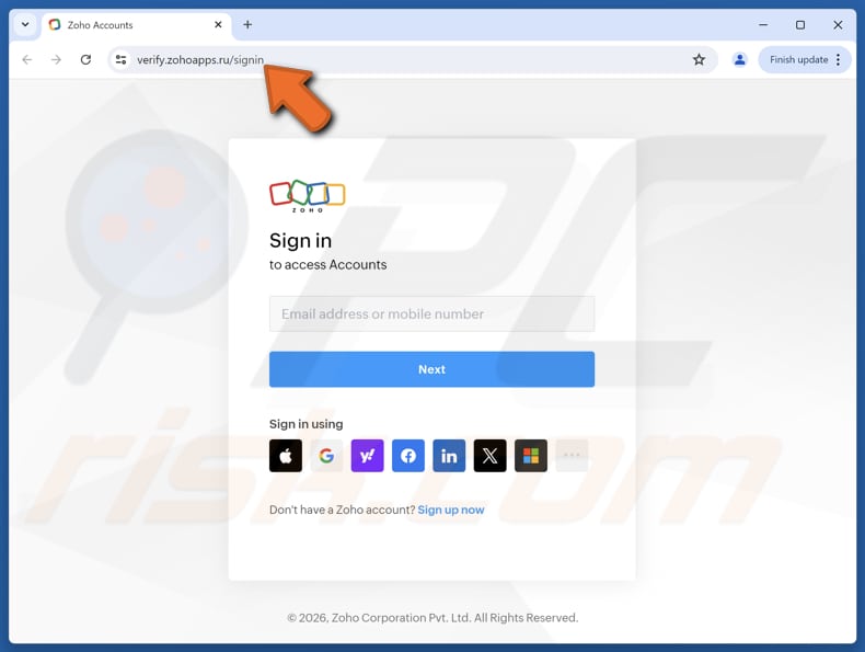Zoho - File Shared With You Correo electrónico fraudulento y sitio web falso