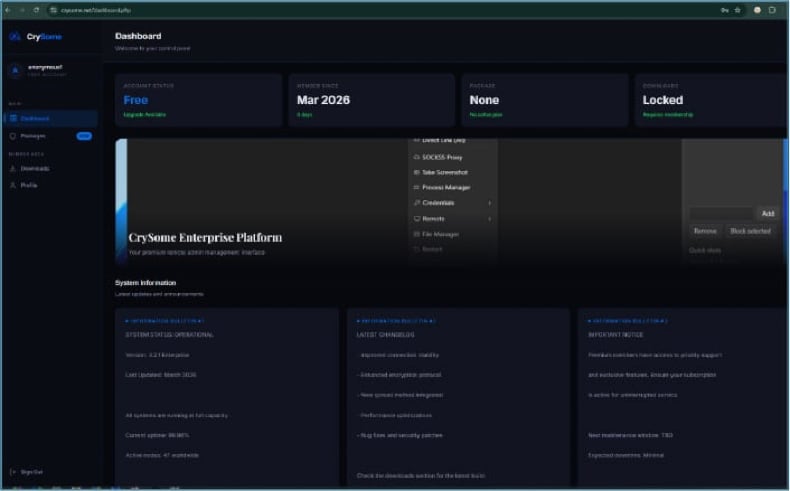 CrySome RAT panel de administración (fuente cyfirma.com)