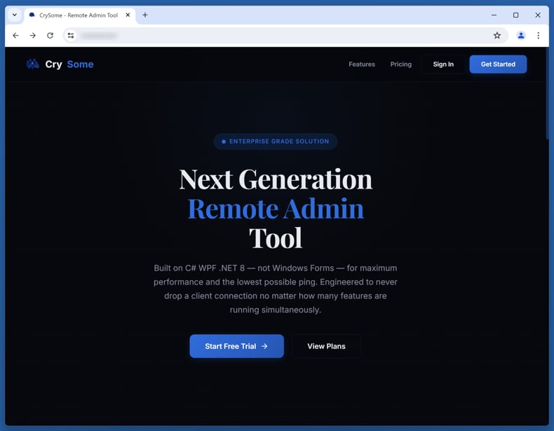 Página web promocional de CrySome RAT