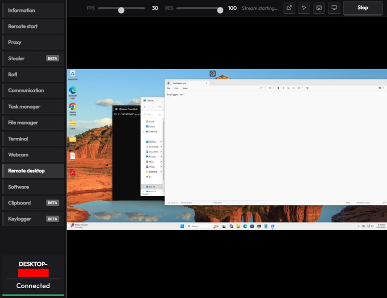 CrystalX RAT panel de administración (fuente: securelist.com)
