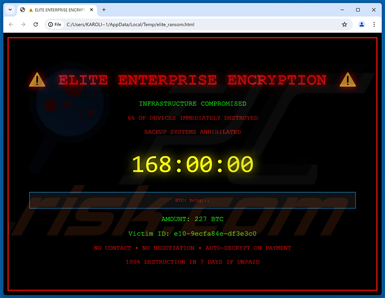 Nota de rescate HTML del ransomware Elite Enterprise (elite_ransom.html)