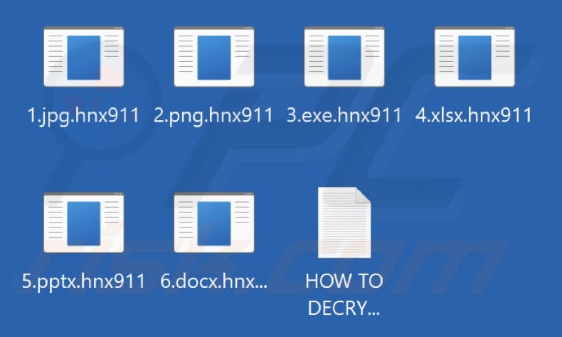 Archivos cifrados por el ransomware Hnx911 (extensión .hnx911)