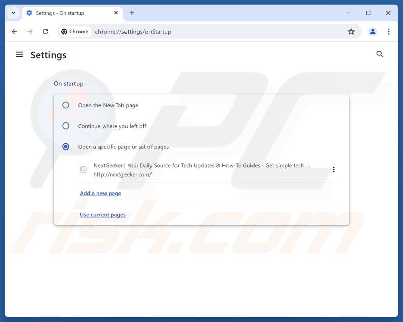 Eliminando nextgeeker.com de la página de inicio de Google Chrome