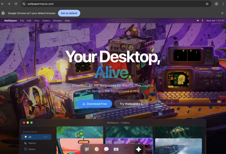 Sitio falso de descarga de WallSpace.app de notnullOSX que distribuye el malware (fuente: moonlock.com)