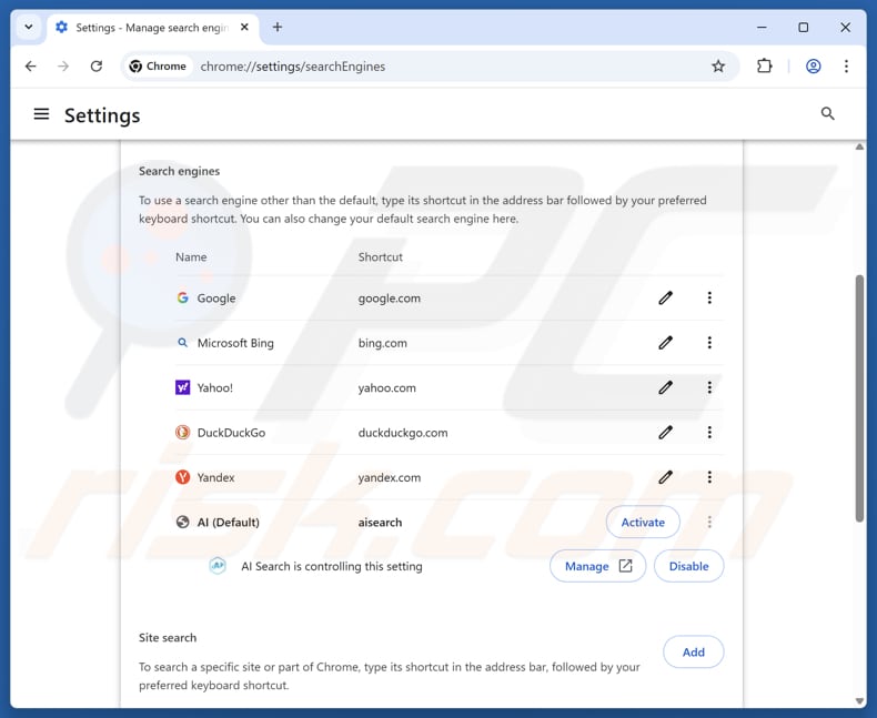 Eliminando aisearchapp.net del motor de búsqueda predeterminado de Google Chrome