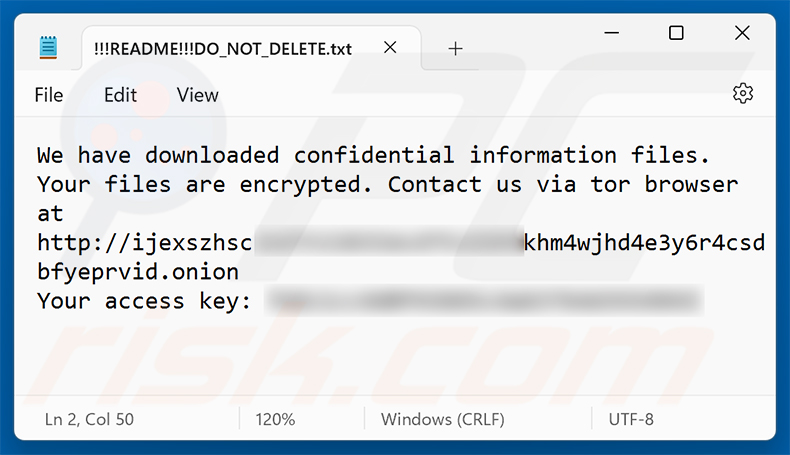Nota de rescate del ransomware Aur0ra (!!!README!!!DO_NOT_DELETE.txt)