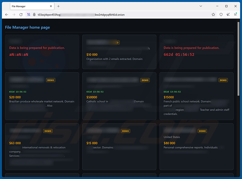 Sitio de filtración de datos del ransomware BARADAI
