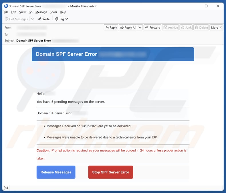 Campaña de spam por correo electrónico Domain SPF Server Error
