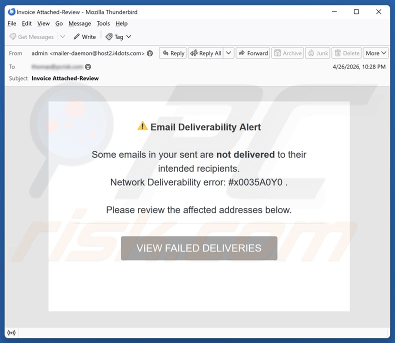 Campaña de spam por correo electrónico Email Deliverability Alert