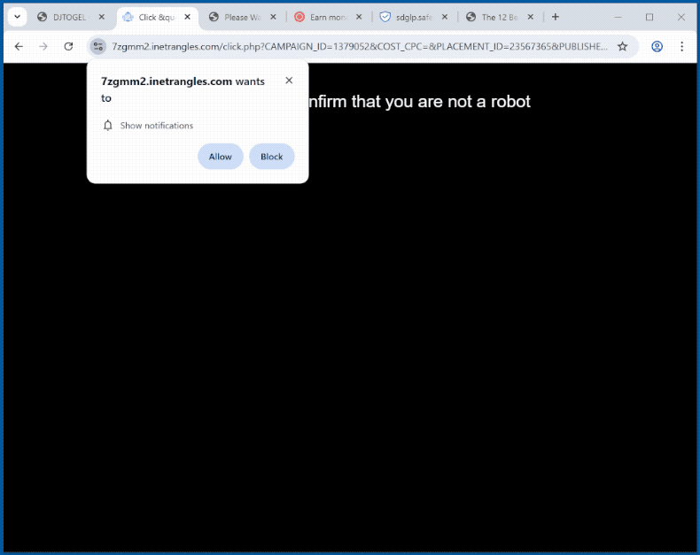 Apariencia del sitio web inetrangles[.]com (GIF)