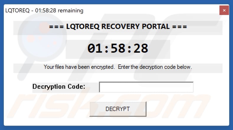 Mensaje emergente del ransomware LQTOREQ
