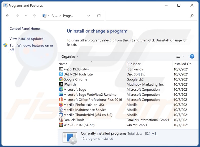 Desinstalación del secuestrador de navegador WorkFaze a través del Panel de Control