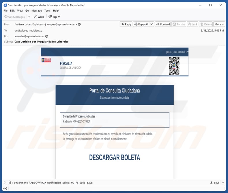 Correo electrónico spam utilizado para distribuir el malware NexusRAT