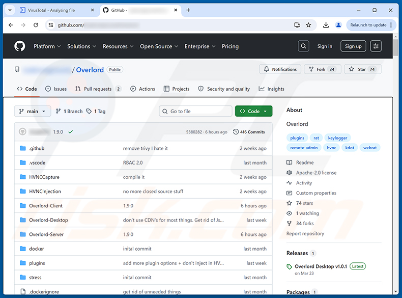 Overlord RAT en GitHub