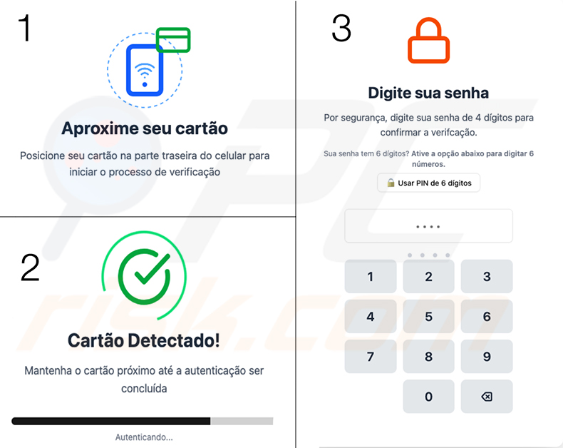 Troyano bancario PhantomCard pantalla falsa de verificación de tarjeta NFC - variante en portugués dirigida a Brasil