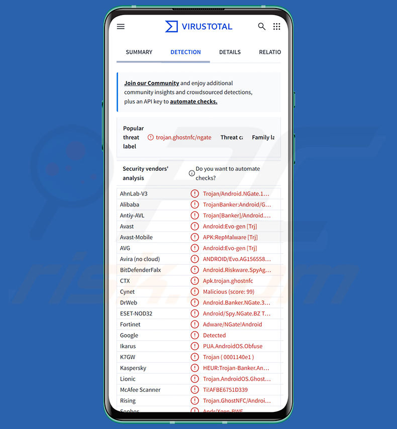 Troyano bancario PhantomCard NFCShare pantalla falsa de verificación de tarjeta NFC