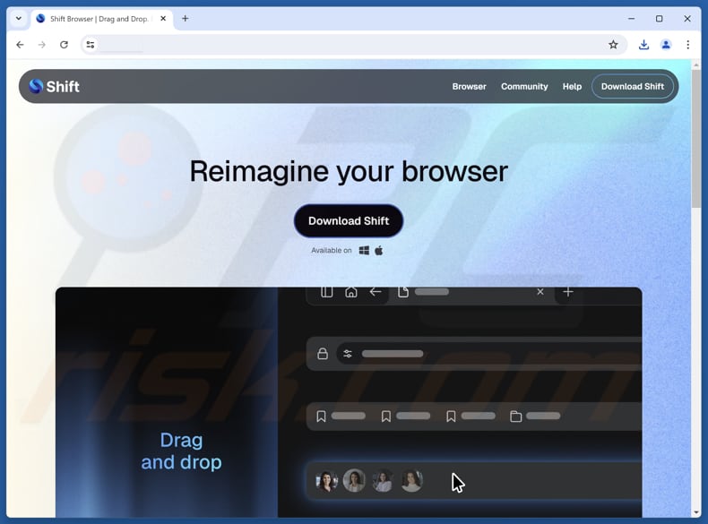 Sitio web utilizado para promocionar Shift