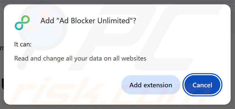 Solicitud de permisos del adware Ad Blocker Unlimited