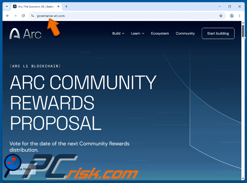 Apariencia de Arc Community Rewards Scam (GIF)