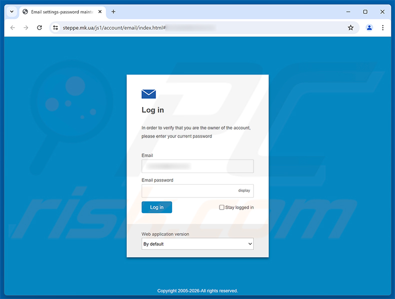 Página de phishing Authenticate Your Domain Account