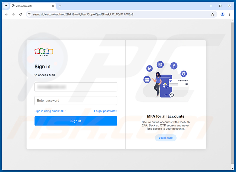 Página de phishing de Benefits Review Notice