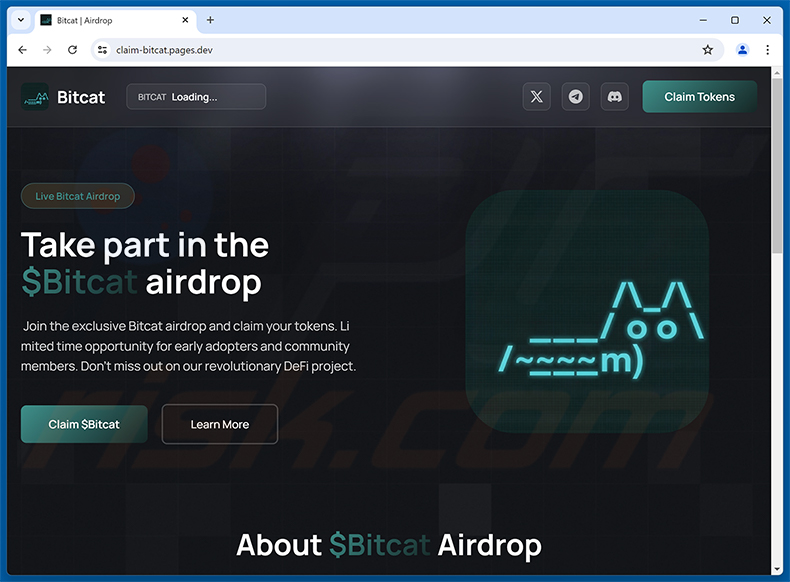 Estafa de airdrop $Bitcat (claim-bitcat.pages[.]dev)