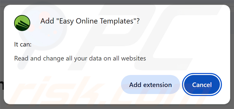 Permisos del adware Easy Online Templates