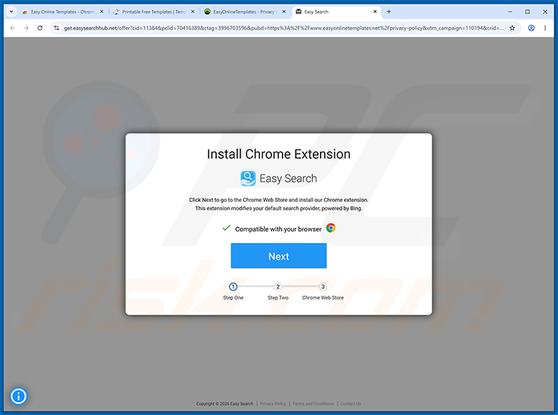 Sitio web utilizado para promocionar el secuestrador de navegador Easy Search (muestra 2)