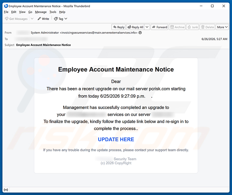 Campaña de spam por correo electrónico Employee Account Maintenance Notice