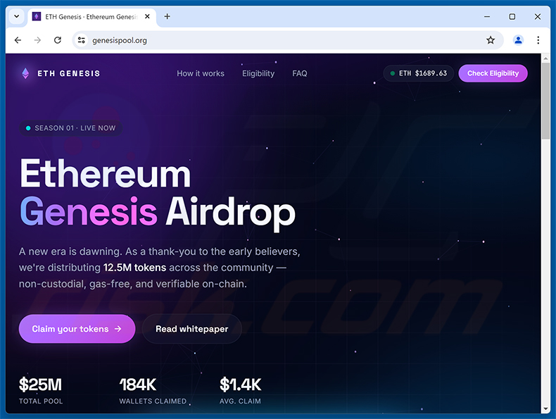 Estafa Ethereum Genesis Airdrop (genesispool[.]org)
