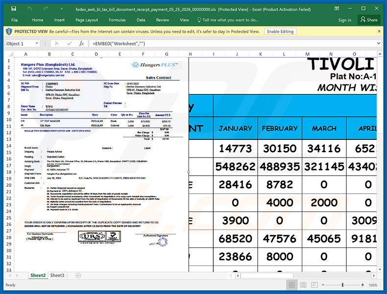 Archivo adjunto del virus del correo electrónico FedEx e-Order Notification