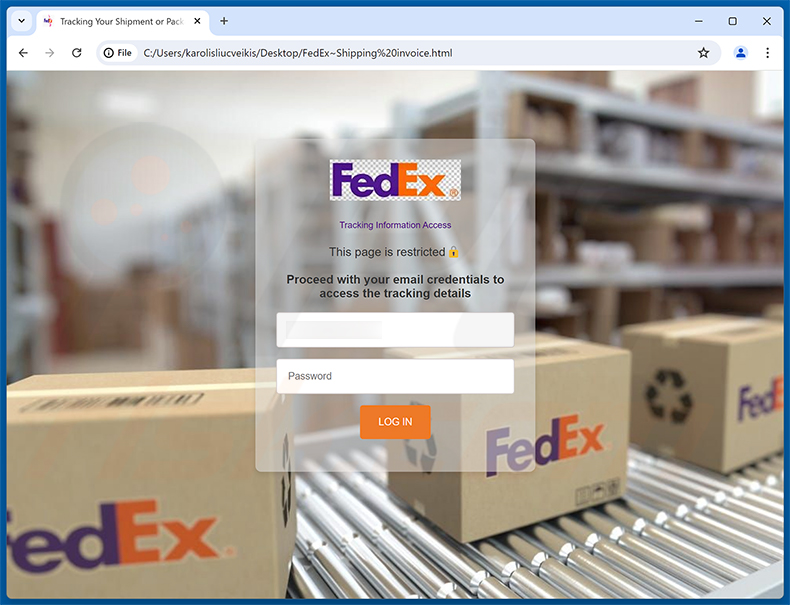 Página de phishing de la estafa FedEx Shipping Labels/Documents In PDF Format