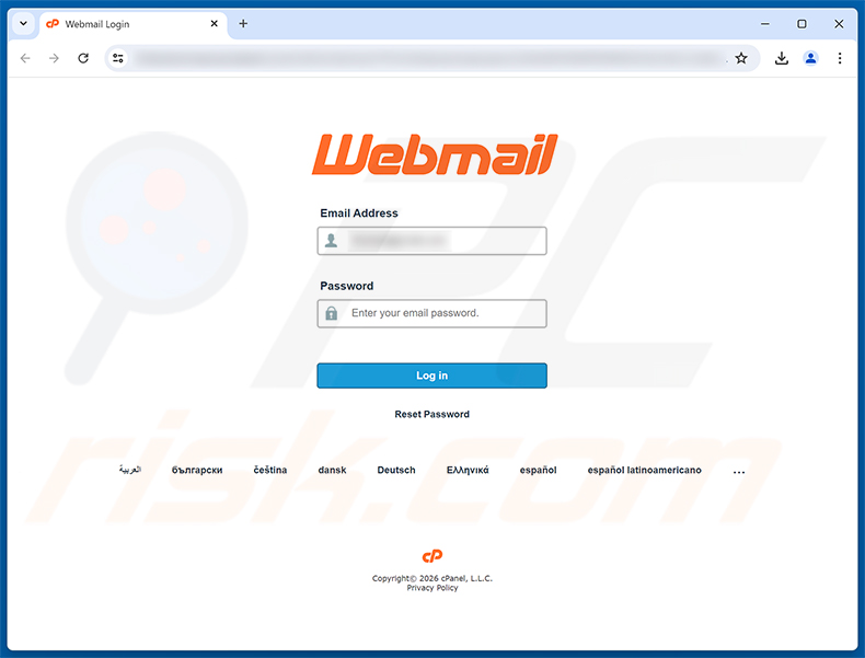 Página de phishing de la estafa por correo electrónico Forwarding Rule Added