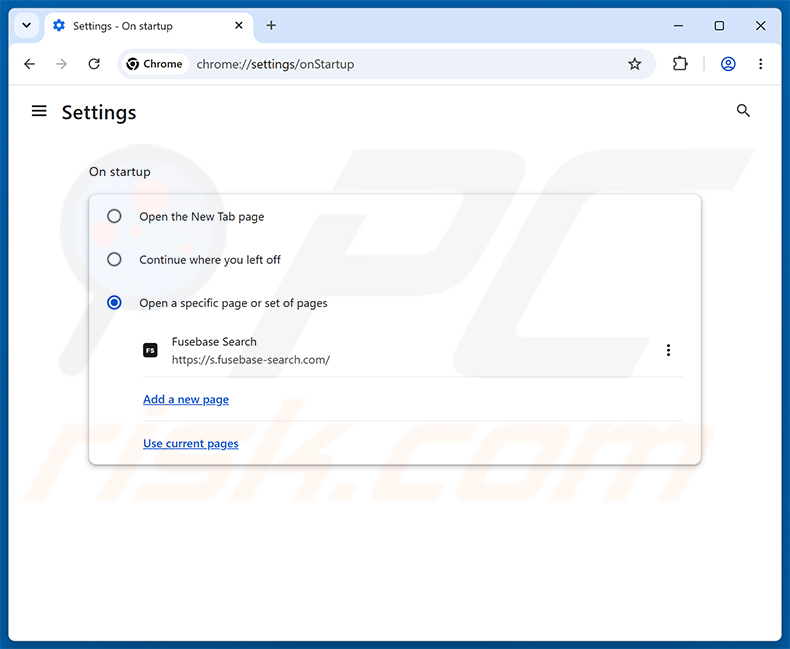 Eliminación de Fusebase Search (s.fusebase-search.com) de la página de inicio de Google Chrome