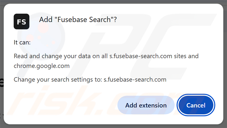 Permisos solicitados por el secuestrador de navegador Fusebase Search (s.fusebase-search.com)