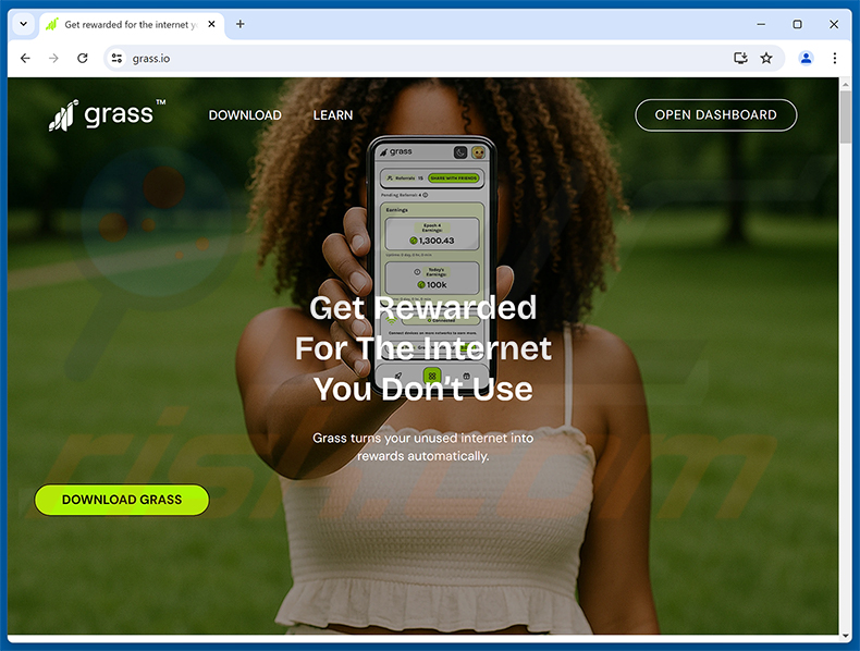 Sitio web real de Grass Vote Rewards Scam (grass.io)
