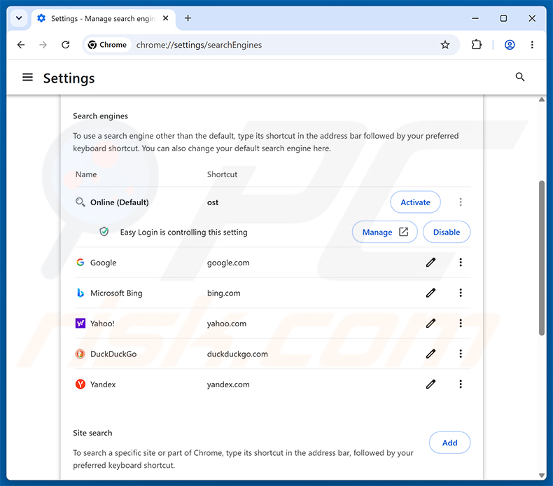 Eliminar Easy Login (loginonlineapp.com) del motor de búsqueda predeterminado de Google Chrome