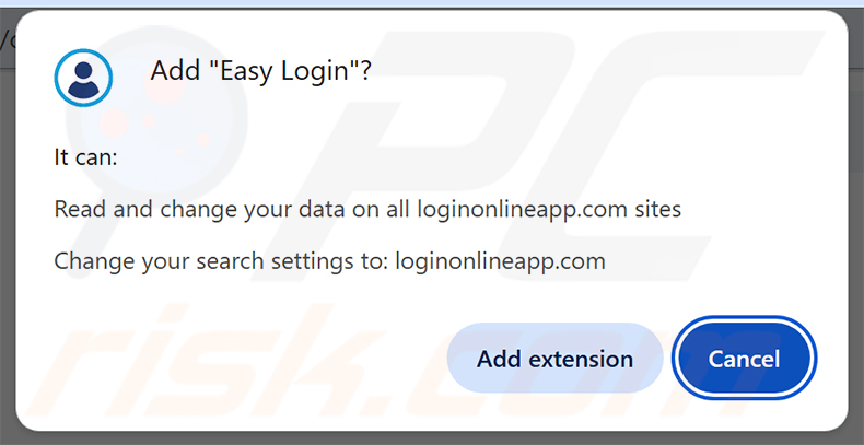 Permisos solicitados por el secuestrador de navegador Easy Login (loginonlineapp.com)
