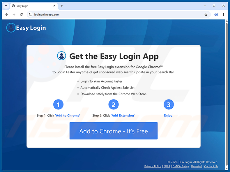 Sitio web utilizado para promocionar el secuestrador de navegador Easy Login
