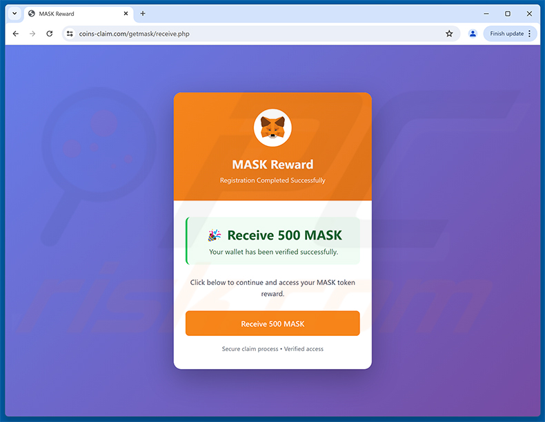 Página de phishing MetaMask ($MASK) Token Allocation (etapa 2 - página MASK Reward)