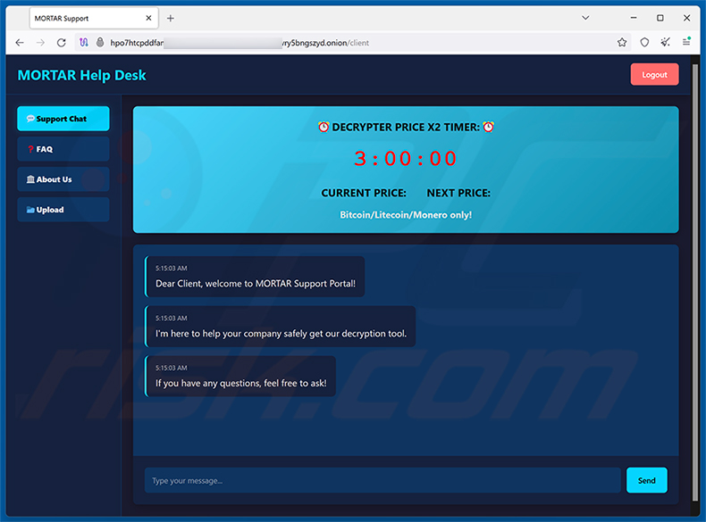 Soporte del ransomware MORTAR en la red Tor