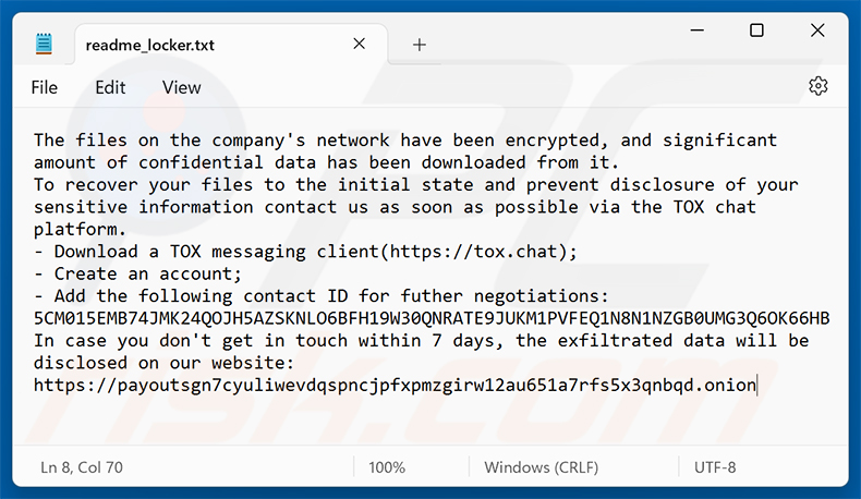 Nota de rescate del ransomware Payouts Kings (readme_locker.txt)