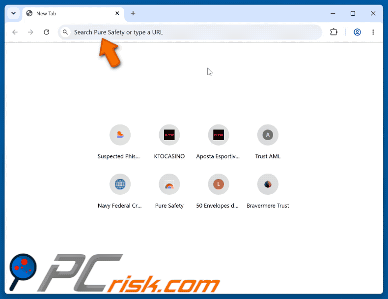 Secuestrador de navegador Pure Safety (pureextension.net) redirigiendo a Yahoo (GIF)