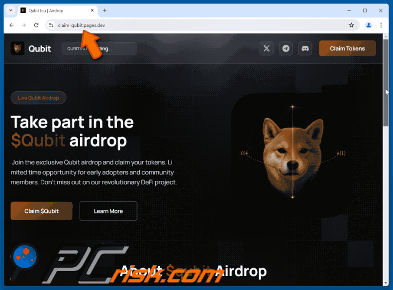 Apariencia de $Qubit Airdrop Scam (claim-qubit.pages[.]dev) (GIF)